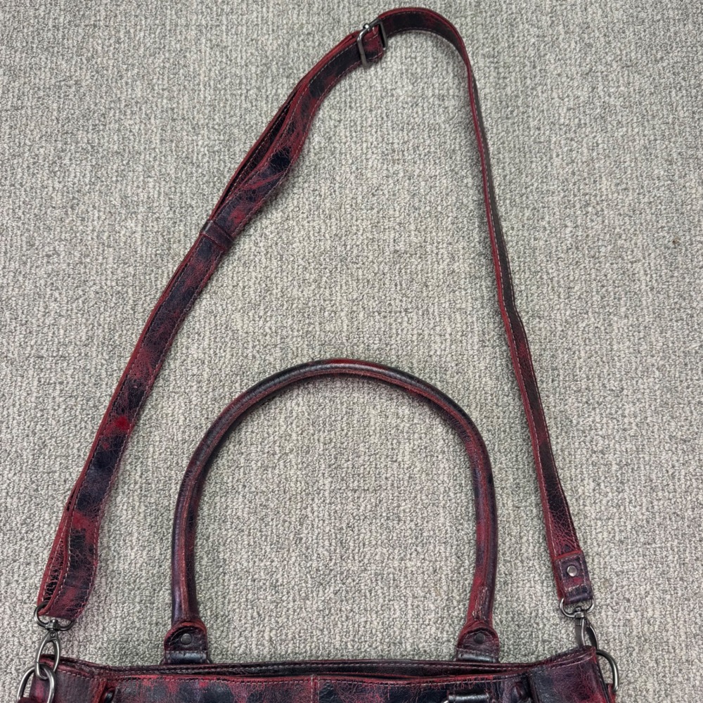 Bed Stu Distressed Black Red Leather Shoulder Crossbody Bag Handbag EUC - Picture 7 of 15